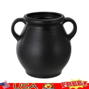 Ribbed Ceramic Decorative Vase with Handles