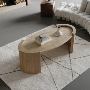 43 Oval Travertine Stone Top Coffee Table